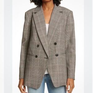FRAME Double Breasted Plaid Check Multi Boyfriend Blazer Jacket Oversized Preppy